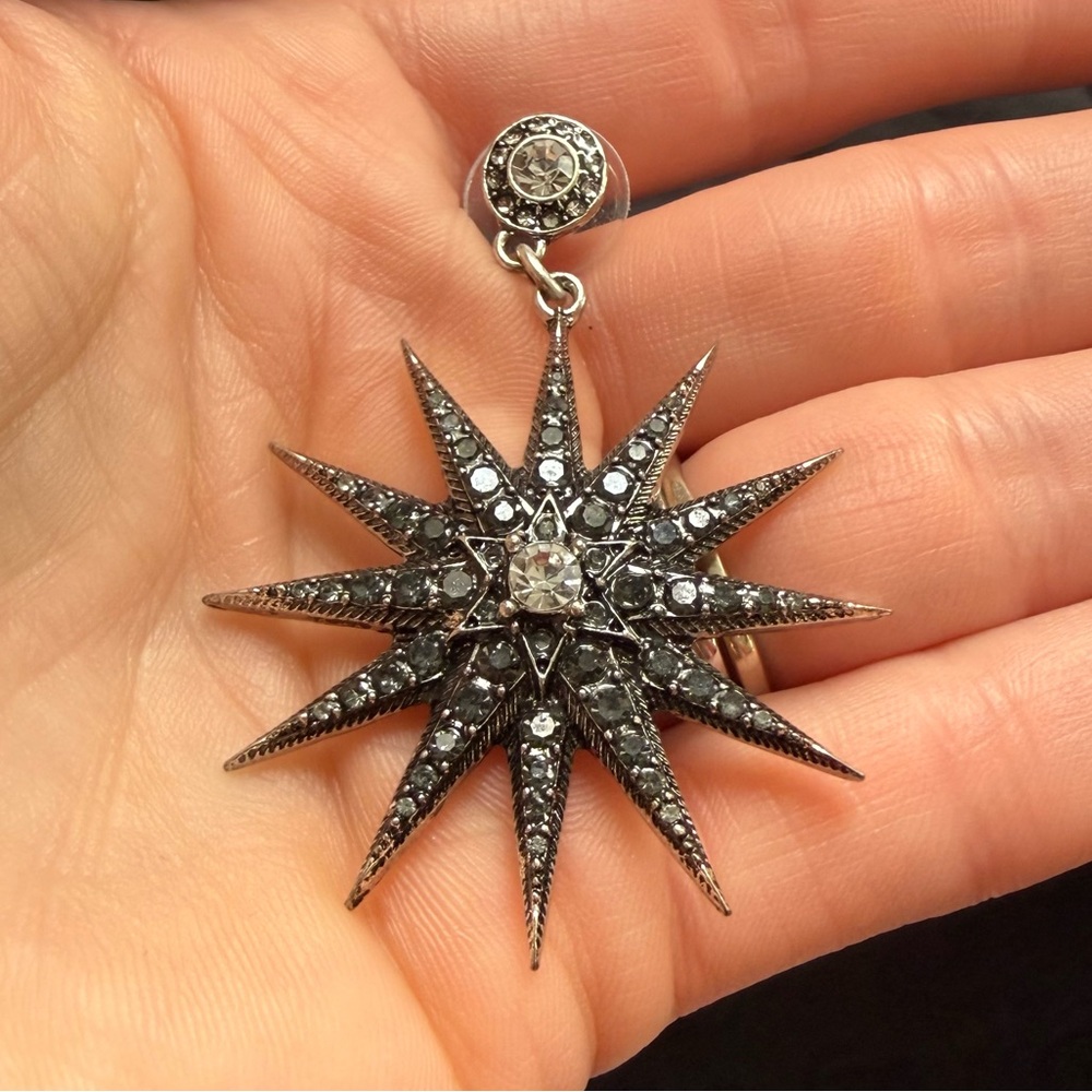 Silver Star and Moon Dangle Earrings - Picture 2 of 4